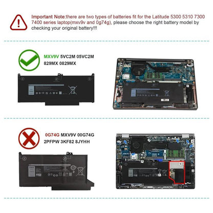 Batterie pour ordinateur portable Dell Latitude 5300, 5310, 7300 et 7400, capacité de 7600 mAh, MXV9V
