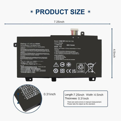 Batterie de remplacement 3600 mAh pour ordinateur portable ASUS TUF Gaming 5e/6e/7e/8e génération FX80G FX86F/G, B31N1726