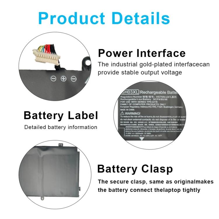 Batterie de remplacement 5020 mAh pour ordinateur portable HP Spectre x360 TPN-Q178, SH03XL