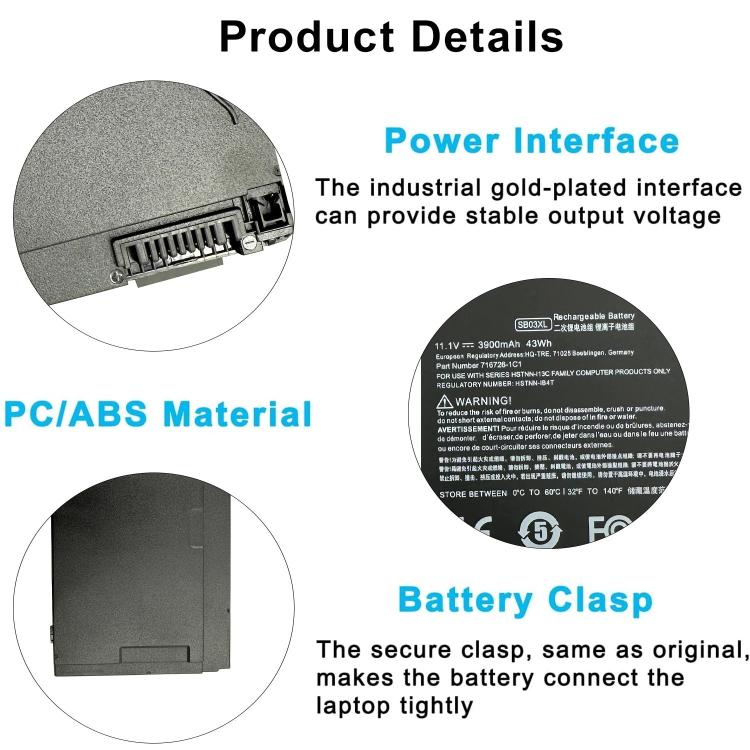 Batterie de remplacement 4000 mAh pour ordinateur portable HP OMEN 6 Pro Plus, SB03XL
