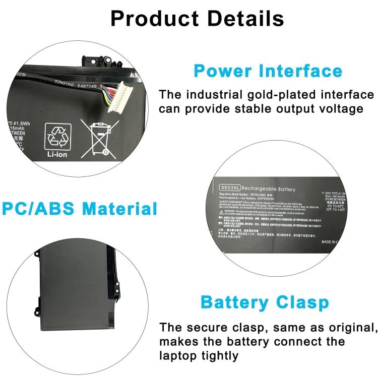 Batterie de remplacement 3615 mAh pour ordinateur portable HP TPN-Q171 14-AL027TX AL127TX, SE03XL