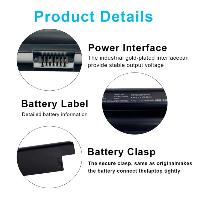 Batteries pour ordinateur portable 4400 mAh compatibles avec les modèles Sony PCG-61212t et 61211T, VGP-BPS22