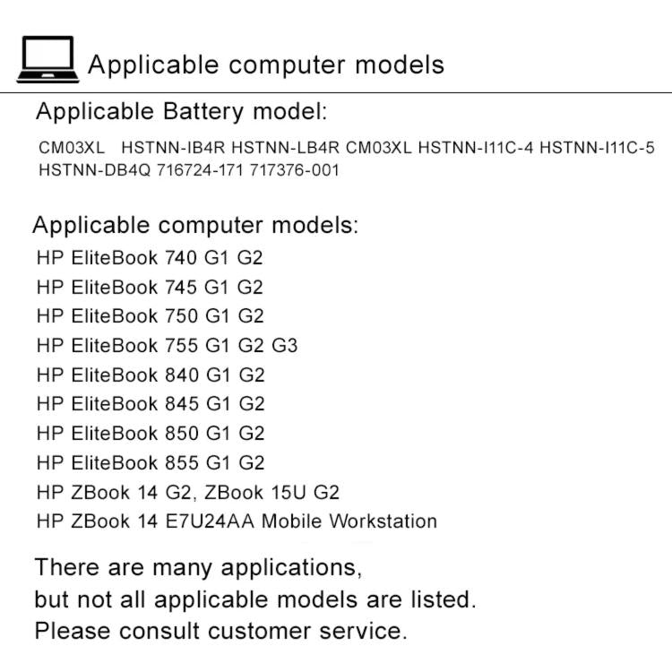 Batteries pour ordinateur portable 5000 mAh compatibles avec HP EliteBook 840 G2, 845, 850 G1 et 740, CM03XL
