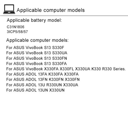 Batterie de remplacement 3500 mAh pour ordinateur portable ASUS Idol 13ADOL13U/F S330FA/UA X330FA, C31N1806
