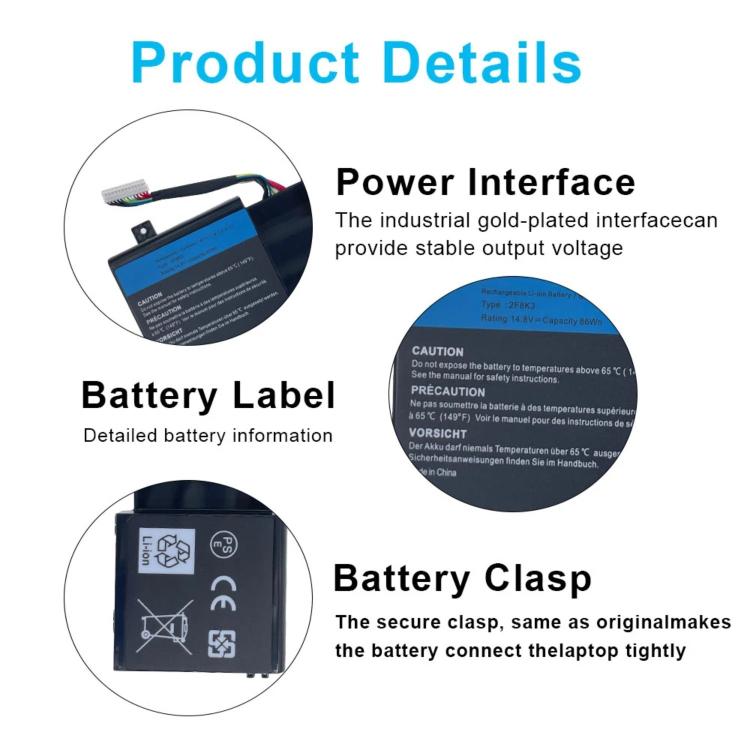 Batterie pour ordinateur portable Dell Alienware 17 / Alienware 18, 5500 mAh, 2F8K3