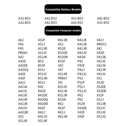 Batterie pour ordinateur portable 4400 mAh compatible avec les modèles Asus A42, A52, A62, B53, K42, K52 et K62, A32-K52