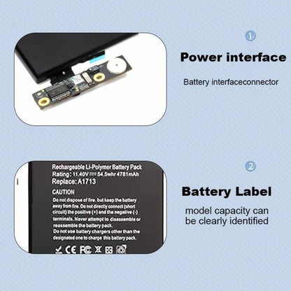 Batterie pour ordinateur portable 4781 mAh compatible avec Apple MacBook Pro 13 pouces A1708 A2159 A2289 A2338, A1713