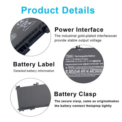 Batteries pour ordinateur portable HP OMEN 15-AX200, 15-AX218TX, 15-AX210TX, 15-AX235NF et 15-AX202N (4112 mAh)., TE04XL