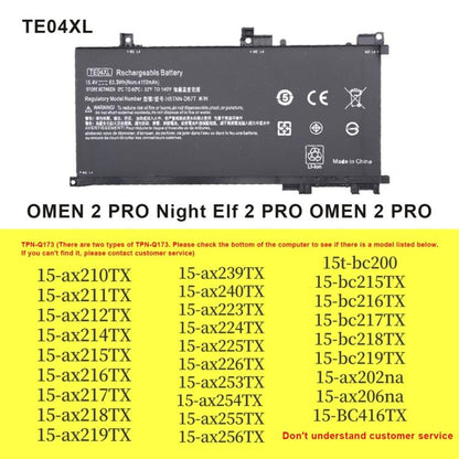 Batteries pour ordinateur portable HP OMEN 15-AX200, 15-AX218TX, 15-AX210TX, 15-AX235NF et 15-AX202N (4112 mAh)., TE04XL