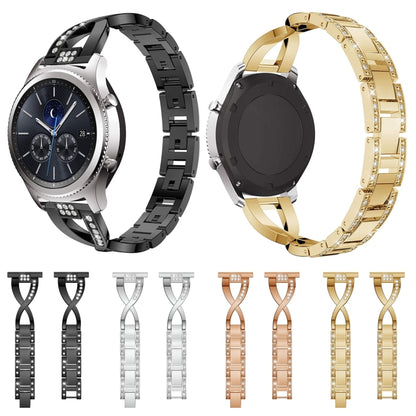 Pour Samsung Gear S3 / Ticwatch Pro / HUAWEI GT Universal 22mm Metal Diamond Strap, black, Argent, gold, Rose gold