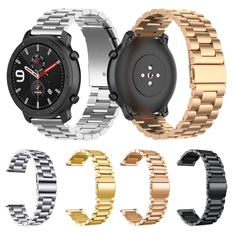 Convient pour Samsung Gear S2 Sport / Galaxy Watch Active 2 Universel 20mm Acier Inoxydable Bracelet Métallique Boucle Papillon Trois Perles, black, Argent, gold, rose gold