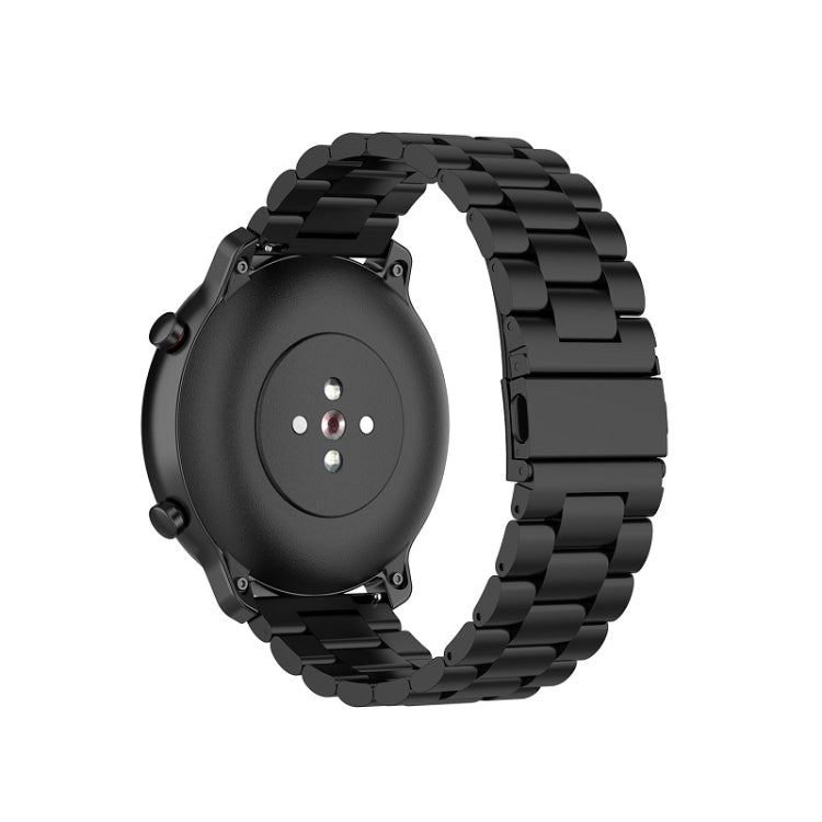 Applicable à Ticwatch Generation / Moto 360 Deuxième Génération 460 / Samsung Gear S3 / Huawei GT Bracelet en Acier Inoxydable Universel 22mm Boucle Papillon Trois Perles, black, gold, rose gold, Argent