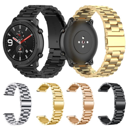 Applicable à Ticwatch Generation / Moto 360 Deuxième Génération 460 / Samsung Gear S3 / Huawei GT Bracelet en Acier Inoxydable Universel 22mm Boucle Papillon Trois Perles, black, gold, rose gold, Argent