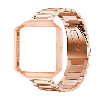Convient pour Fitbit Blaze montre de sport intelligente en acier inoxydable bracelet en métal cadre en métal boucle papillon trois perles bracelet, Rose gold, gold, black, Argent