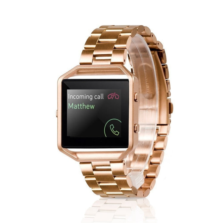 Convient pour Fitbit Blaze montre de sport intelligente en acier inoxydable bracelet en métal cadre en métal boucle papillon trois perles bracelet, Rose gold, gold, black, Argent