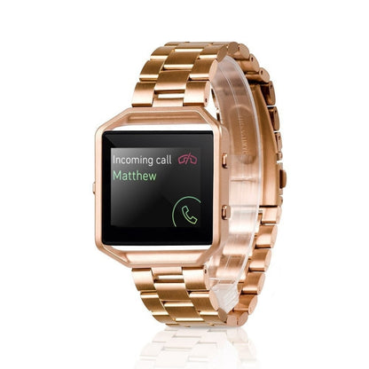 Convient pour Fitbit Blaze montre de sport intelligente en acier inoxydable bracelet en métal cadre en métal boucle papillon trois perles bracelet, Rose gold, gold, black, Argent