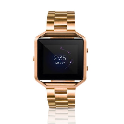 Convient pour Fitbit Blaze montre de sport intelligente en acier inoxydable bracelet en métal cadre en métal boucle papillon trois perles bracelet, Rose gold, gold, black, Argent