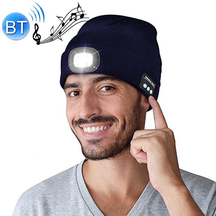 Chapeau tricoté Bluetooth 5.0 avec lumière LED, course à pied en plein air, pêche de nuit