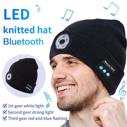 Chapeau tricoté Bluetooth 5.0 avec lumière LED, course à pied en plein air, pêche de nuit