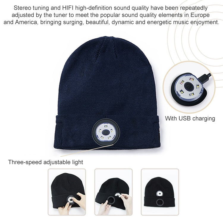 Chapeau tricoté Bluetooth 5.0 avec lumière LED, course à pied en plein air, pêche de nuit