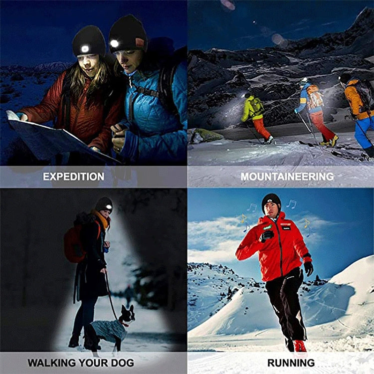Chapeau tricoté Bluetooth 5.0 avec lumière LED, course à pied en plein air, pêche de nuit