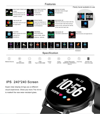 V11 Smartwatch moniteur de fréquence cardiaque en temps réel mode multi-sport lumière respiratoire montre intelligente pour téléphone Android IOS