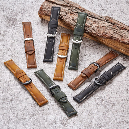 Bracelet de montre intelligent à dégagement rapide Bracelet rétro en cuir Crazy Horse pour Samsung Huawei,Taille:, 20mm  (Dark Brown Black Buckle), 20mm (Deep Brown Silver Buckle), 20mm (Light Brown Black Buckle), 20mm (Light Brown Silver Buckle)      ...