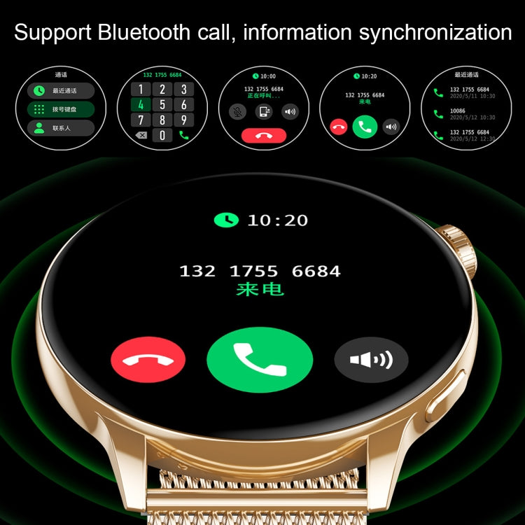 Montre intelligente à écran AMOLED HD1 de 1,3 pouces avec fonction NFC, Gold Steel+Silicone Strap, Silver Steell+Silicone Strap, Black Steell+Silicone Strap