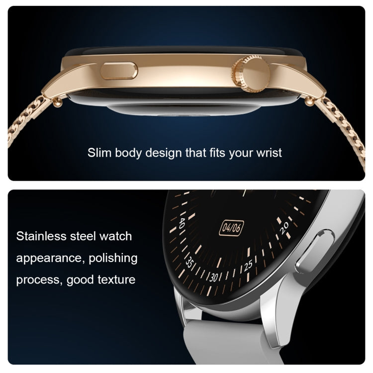 Montre intelligente à écran AMOLED HD1 de 1,3 pouces avec fonction NFC, Gold Steel+Silicone Strap, Silver Steell+Silicone Strap, Black Steell+Silicone Strap