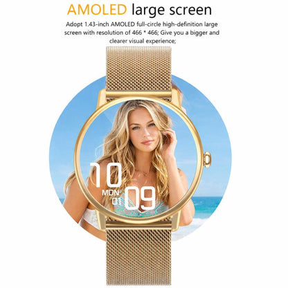 LOANIY CF80 1,08 pouces surveillance de la fréquence cardiaque montre Bluetooth intelligente, Gold Steel, Black Steel
