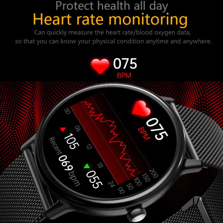 LOANIY CF80 1,08 pouces surveillance de la fréquence cardiaque montre Bluetooth intelligente, Gold Steel, Black Steel