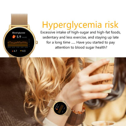 LOANIY CF80 1,08 pouces surveillance de la fréquence cardiaque montre Bluetooth intelligente, Gold Steel, Black Steel