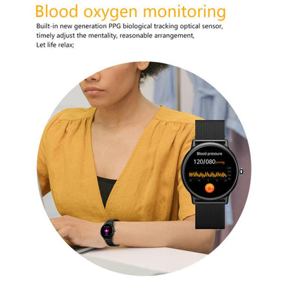 LOANIY CF80 1,08 pouces surveillance de la fréquence cardiaque montre Bluetooth intelligente, Gold Steel, Black Steel