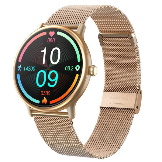LOANIY CF80 1,08 pouces surveillance de la fréquence cardiaque montre Bluetooth intelligente, Gold Steel, Black Steel