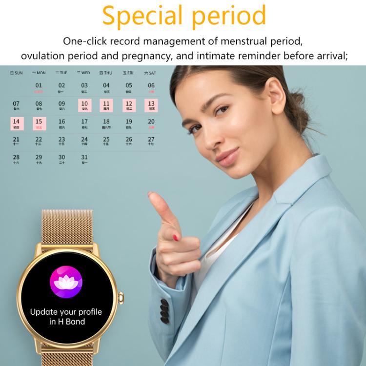 LOANIY CF80 1,08 pouces surveillance de la fréquence cardiaque montre Bluetooth intelligente, Gold Steel, Black Steel