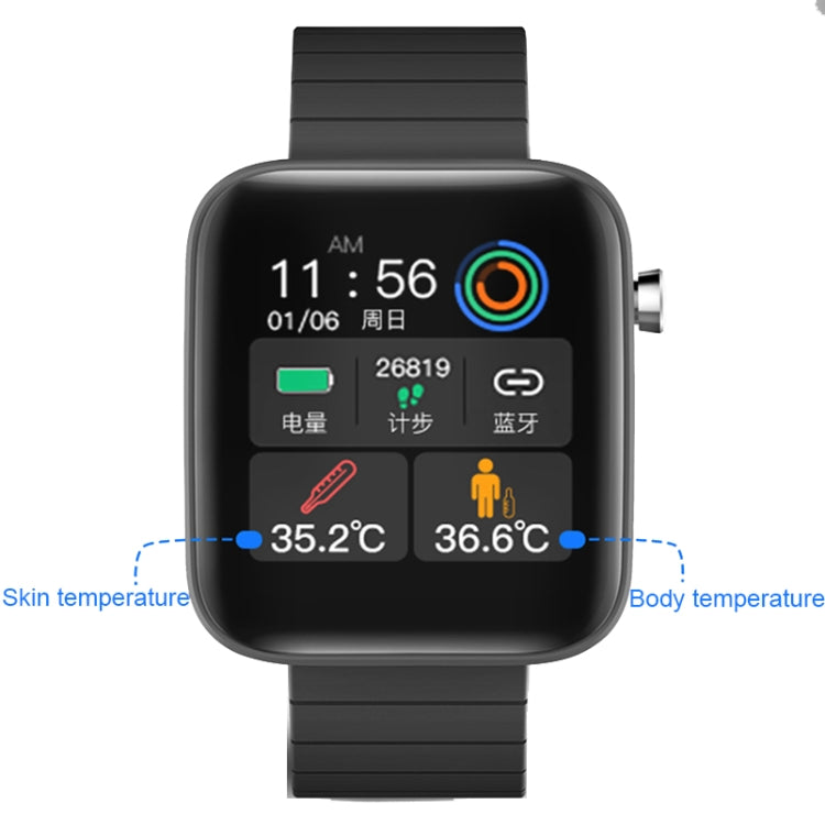 T68 Montre intelligente de surveillance de la température corporelle de 1,54 pouce avec fonction de lampe de poche