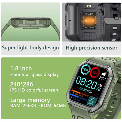 KR06 Montre d'appel intelligente de surveillance de la pression artérielle de fréquence cardiaque de 1,8 pouces, Noir, Vert