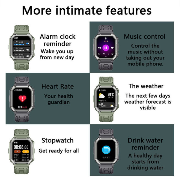 KR06 Montre d'appel intelligente de surveillance de la pression artérielle de fréquence cardiaque de 1,8 pouces, Noir, Vert