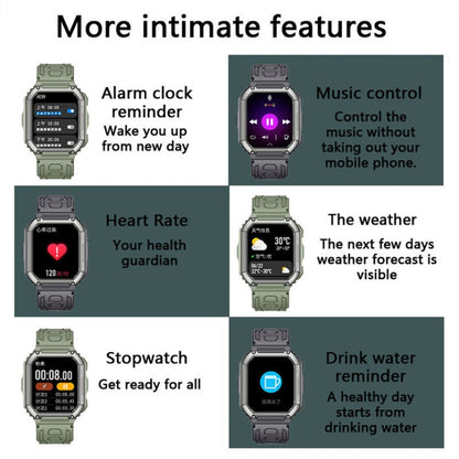 KR06 Montre d'appel intelligente de surveillance de la pression artérielle de fréquence cardiaque de 1,8 pouces, Noir, Vert