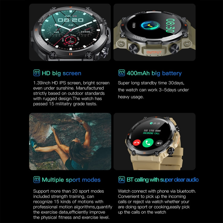 K56Pro 1,39 pouces fréquence cardiaque/pression artérielle/surveillance de l'oxygène sanguin montre intelligente d'appel