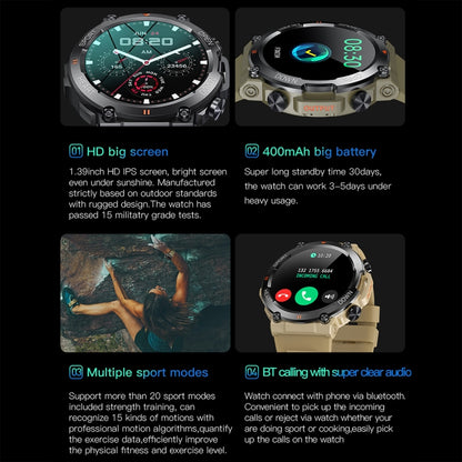 K56Pro 1,39 pouces fréquence cardiaque/pression artérielle/surveillance de l'oxygène sanguin montre intelligente d'appel