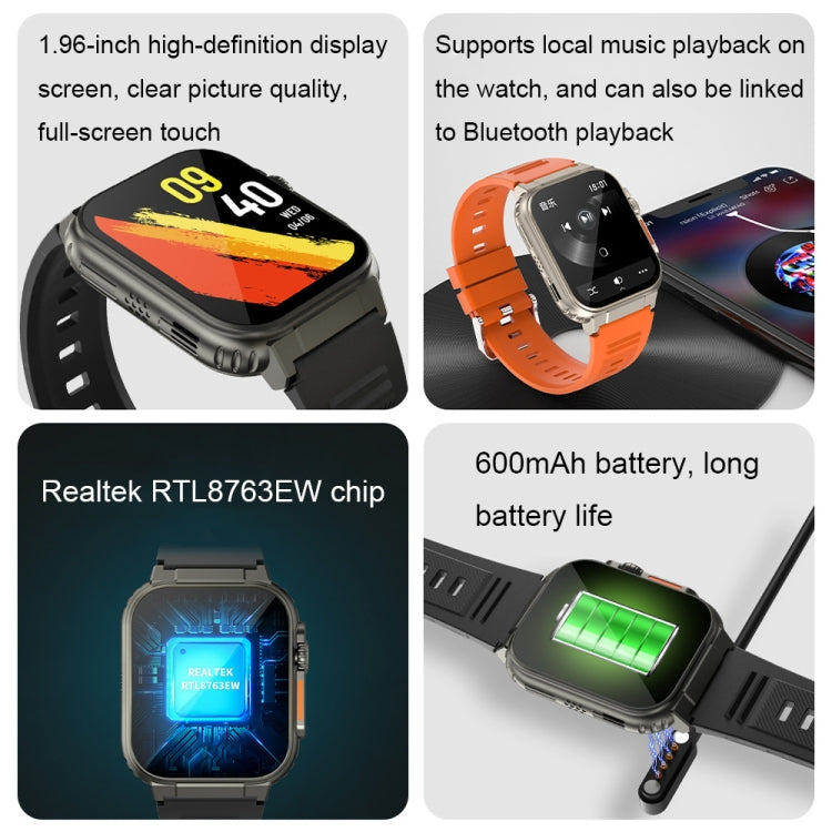 A70 1,96 pouces surveillance de la santé multifonctionnelle IP68 étanche Bluetooth appel montre intelligente, Black, Orange