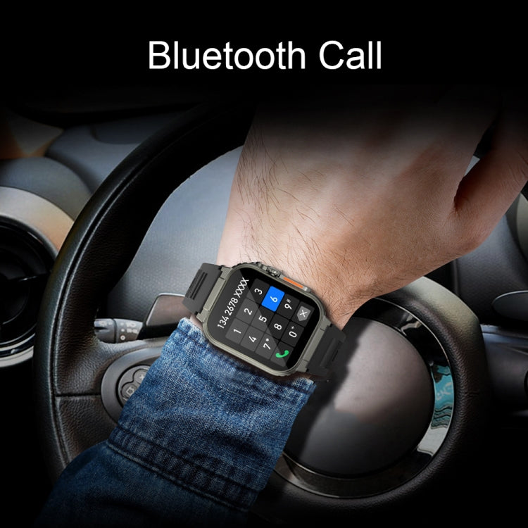 A70 1,96 pouces surveillance de la santé multifonctionnelle IP68 étanche Bluetooth appel montre intelligente, Black, Orange