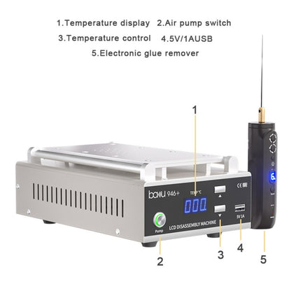 Bakou BA-946 + séparateur d'écran de téléphone de 9 pouces 450W avec colle électronique enlever