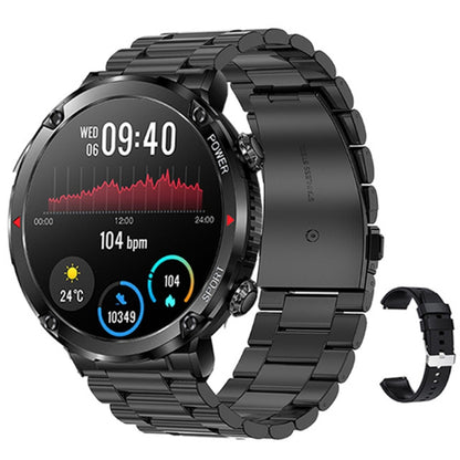T30 1,6 pouces Sports de plein air étanche Smart Music Bluetooth Call Watch, Black, Dark Green, Black Steel+Silicone, Black Net+Silicone