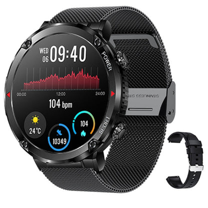 T30 1,6 pouces Sports de plein air étanche Smart Music Bluetooth Call Watch, Black, Dark Green, Black Steel+Silicone, Black Net+Silicone