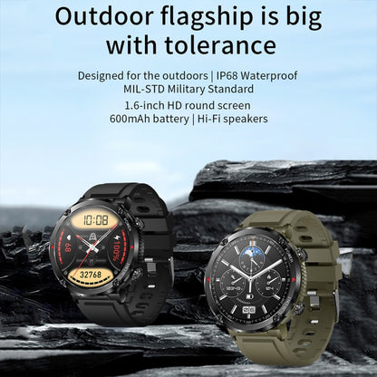 T30 1,6 pouces Sports de plein air étanche Smart Music Bluetooth Call Watch, Black, Dark Green, Black Steel+Silicone, Black Net+Silicone