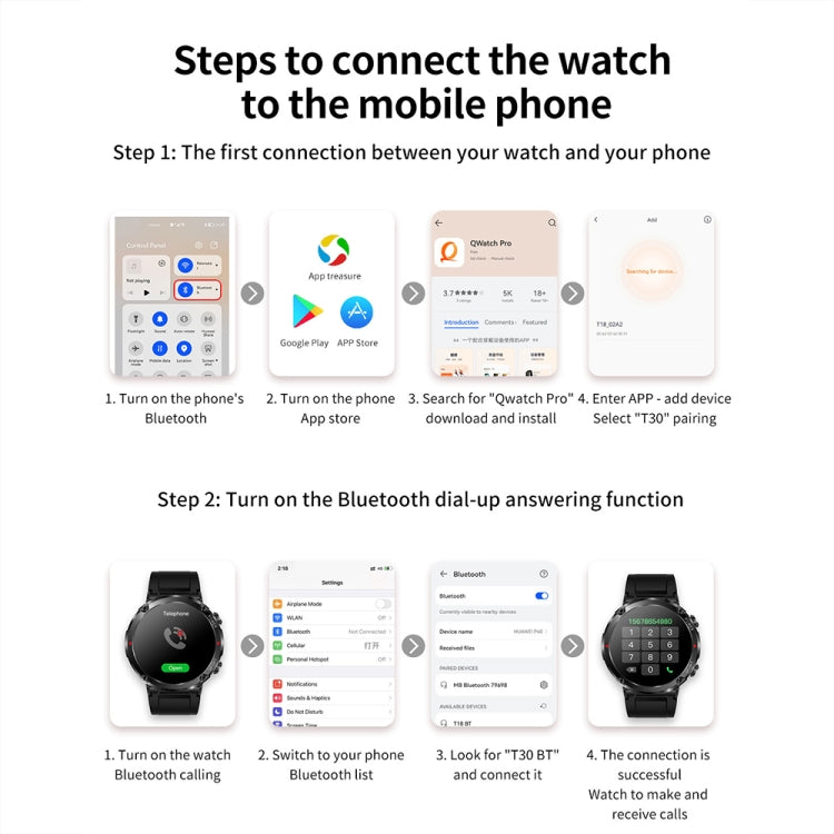 T30 1,6 pouces Sports de plein air étanche Smart Music Bluetooth Call Watch, Black, Dark Green, Black Steel+Silicone, Black Net+Silicone