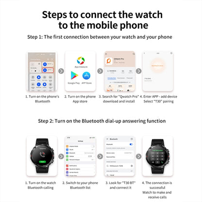 T30 1,6 pouces Sports de plein air étanche Smart Music Bluetooth Call Watch, Black, Dark Green, Black Steel+Silicone, Black Net+Silicone