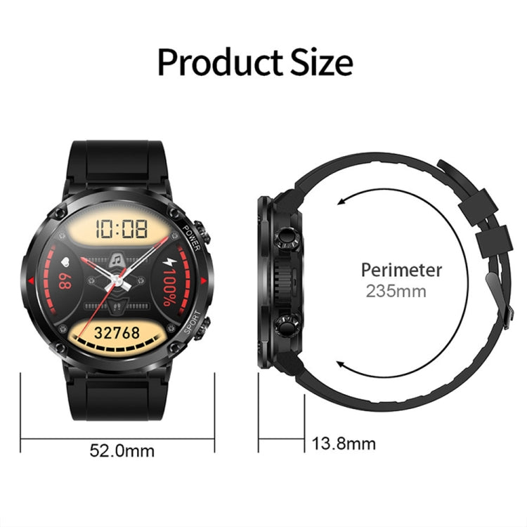 T30 1,6 pouces Sports de plein air étanche Smart Music Bluetooth Call Watch, Black, Dark Green, Black Steel+Silicone, Black Net+Silicone